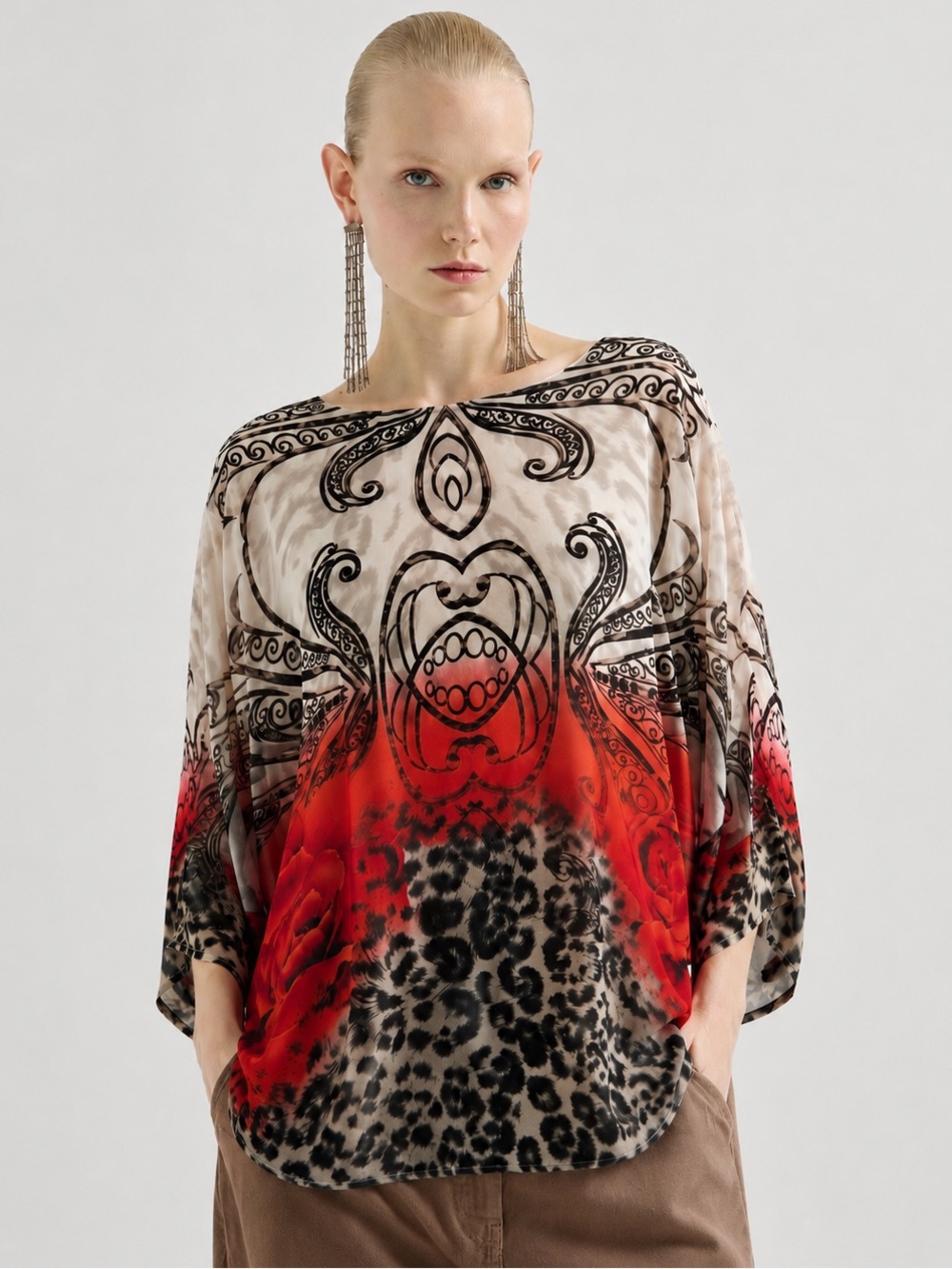 Frank Lyman Printed Chiffon Poncho Blouse 12